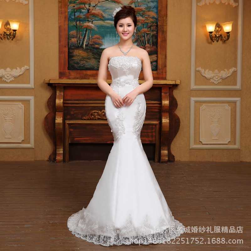 影楼拍照新娘结婚高端婚纱定制 婚宴韩版鱼尾蕾丝小拖尾婚纱1