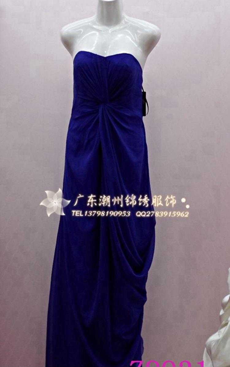 年新款手工定制潮州婚纱蓝色抹胸抓皱婚纱礼服z8931