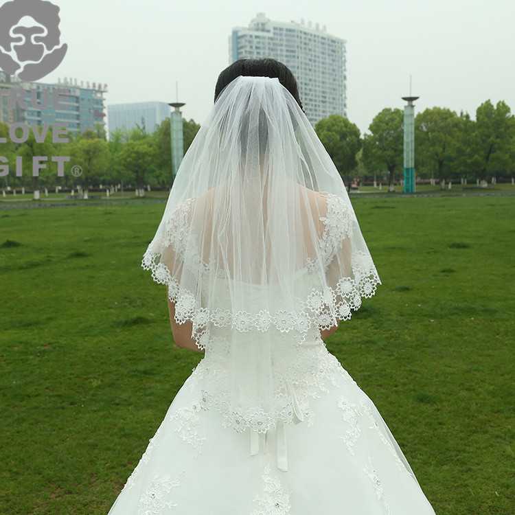 外贸结婚婚纱配饰 韩式婚礼新娘头纱白色蕾丝婚纱头纱批发