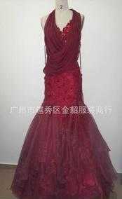 新款红色蕾丝花围脖晚礼服evening dress 婚纱礼服厂 婚纱礼批发