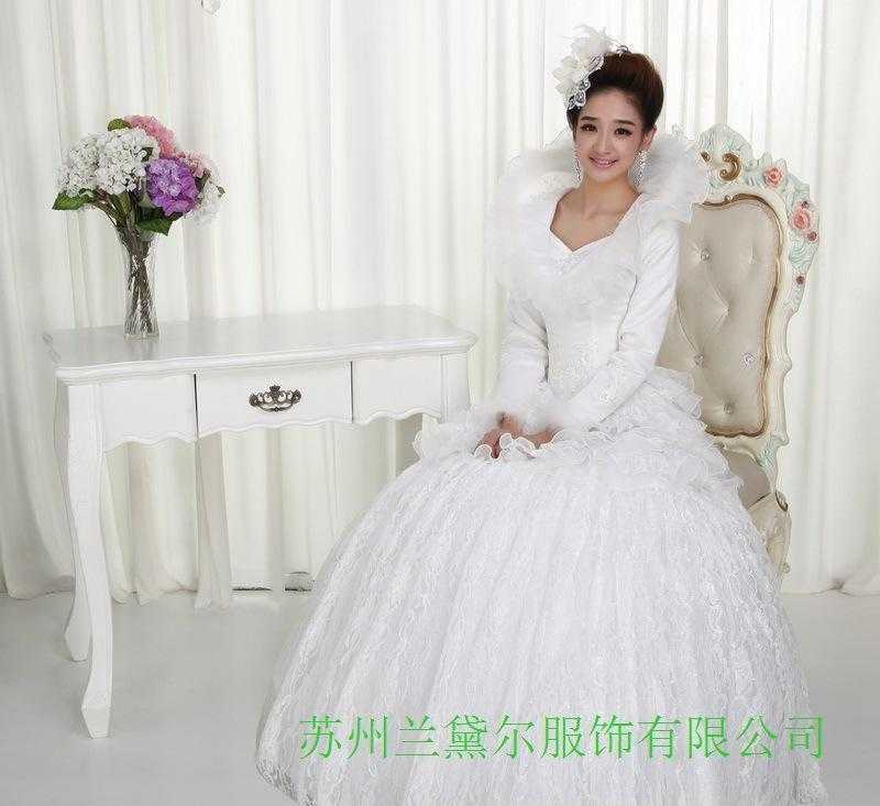 婚纱礼服冬装新款韩版婚纱冬天长袖毛领加厚冬款棉婚纱新款