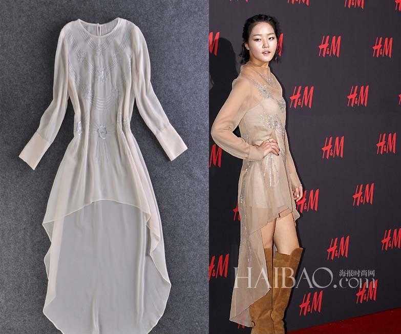 夏季新款连衣裙 韩国高素荣同款长裙 银线刺绣连衣裙 dress