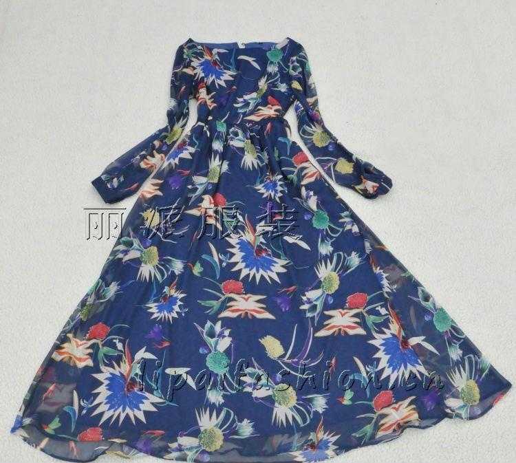 夏装新款连衣裙 吴佩慈同款长裙 印花真丝连衣裙 dress