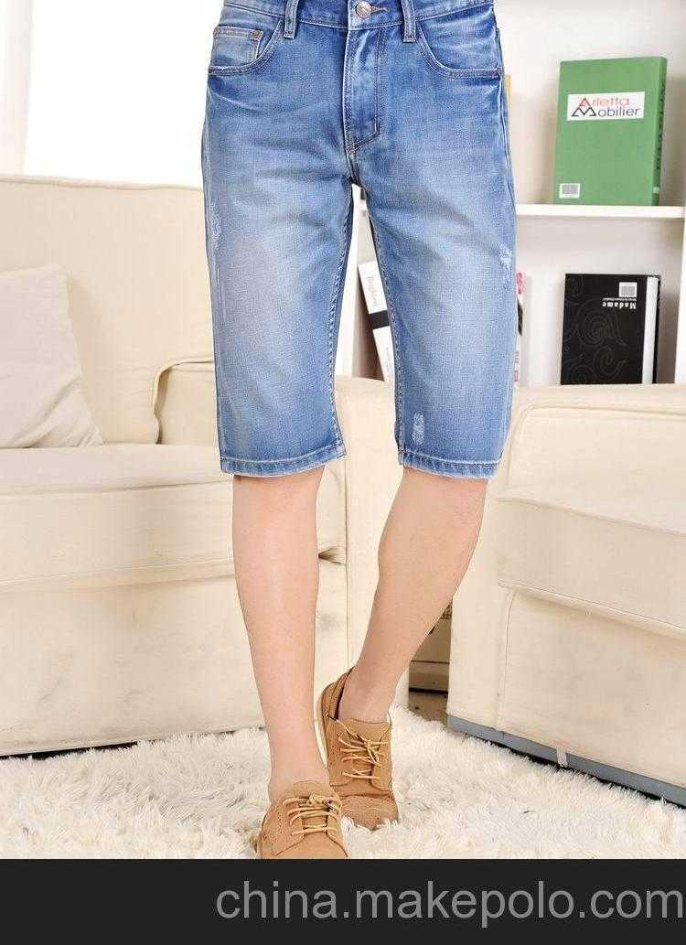 al jeans 男装夏季薄款牛仔短裤 直筒水洗修身男牛仔中裤 m55160