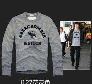 af秋美国代购abercrombie fitch男长袖t恤印第安圆领纯棉tee