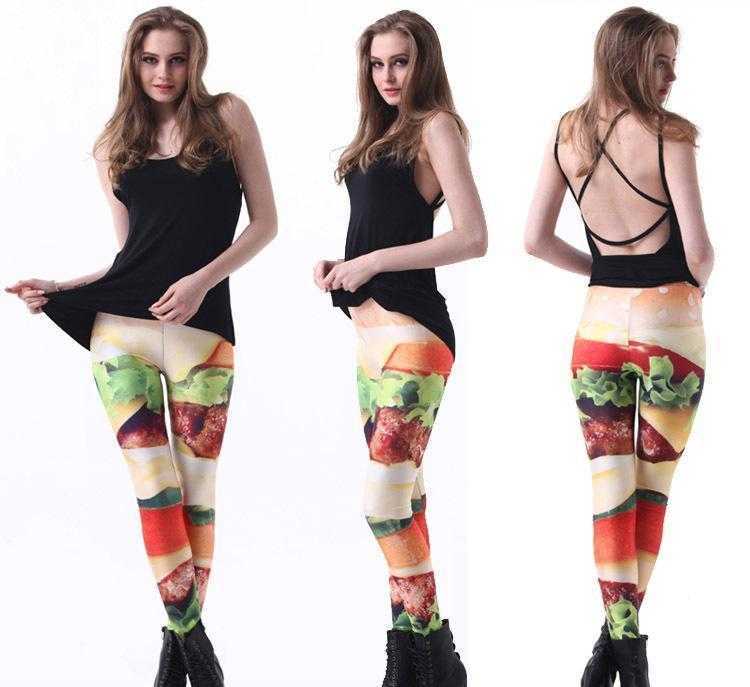 欧美风女装 星空数码印花牛肉汉堡图案九分打底裤女leggings