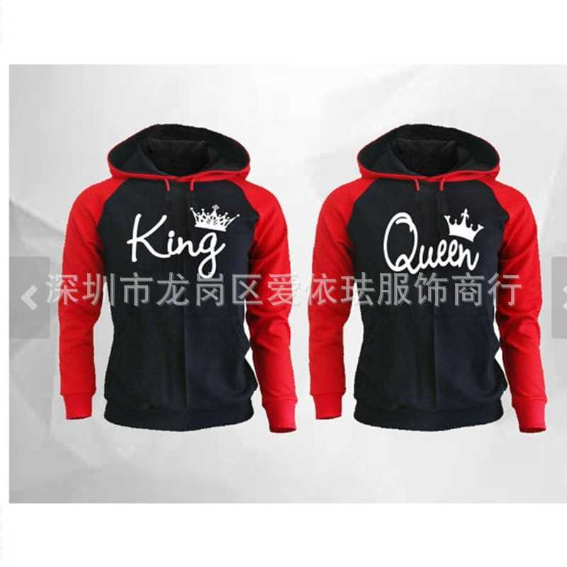 ebay速卖通欧美新品 热卖queen king 印花连帽长袖情侣装卫衣