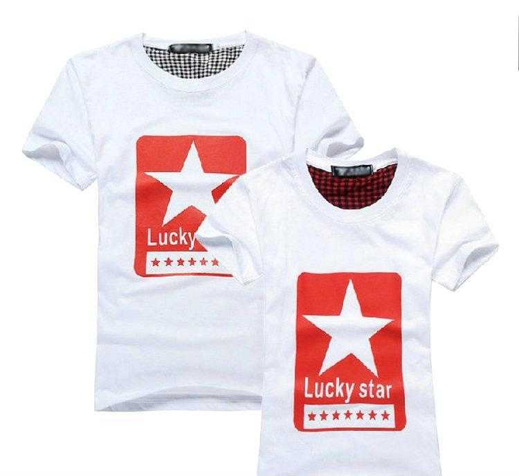 韩版新款情侣短袖t恤夏纯棉情侣装半袖厂家批发lucky star