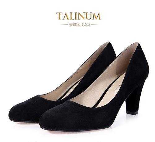 talinum 新款单鞋女高跟 性感高跟鞋 粗跟尖头职业女鞋