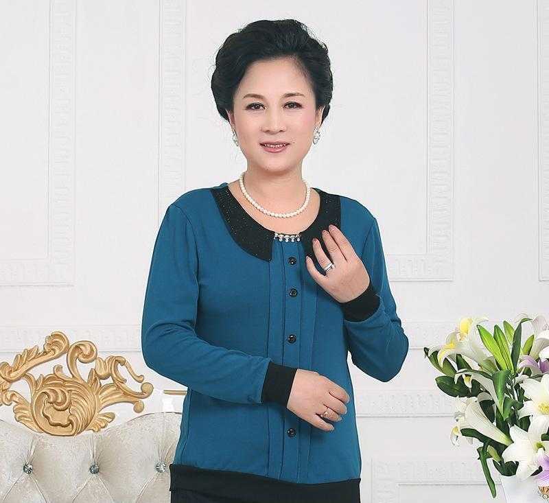 批发中老年女装 新款春装长袖t恤 加肥加大妈妈装单件翻领上衣