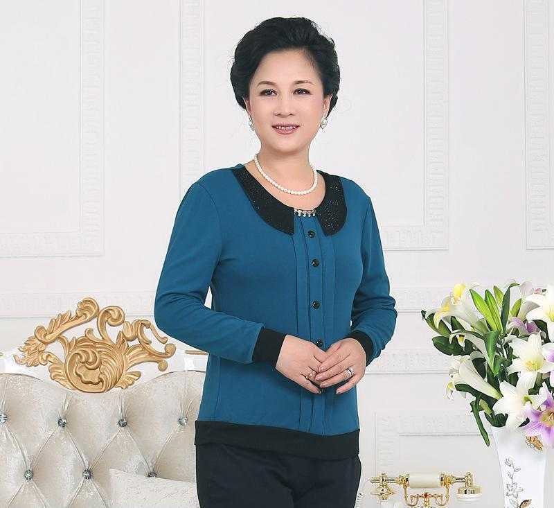 中老年女装长袖套头中年妈妈装秋季针织长袖宽松打底衫